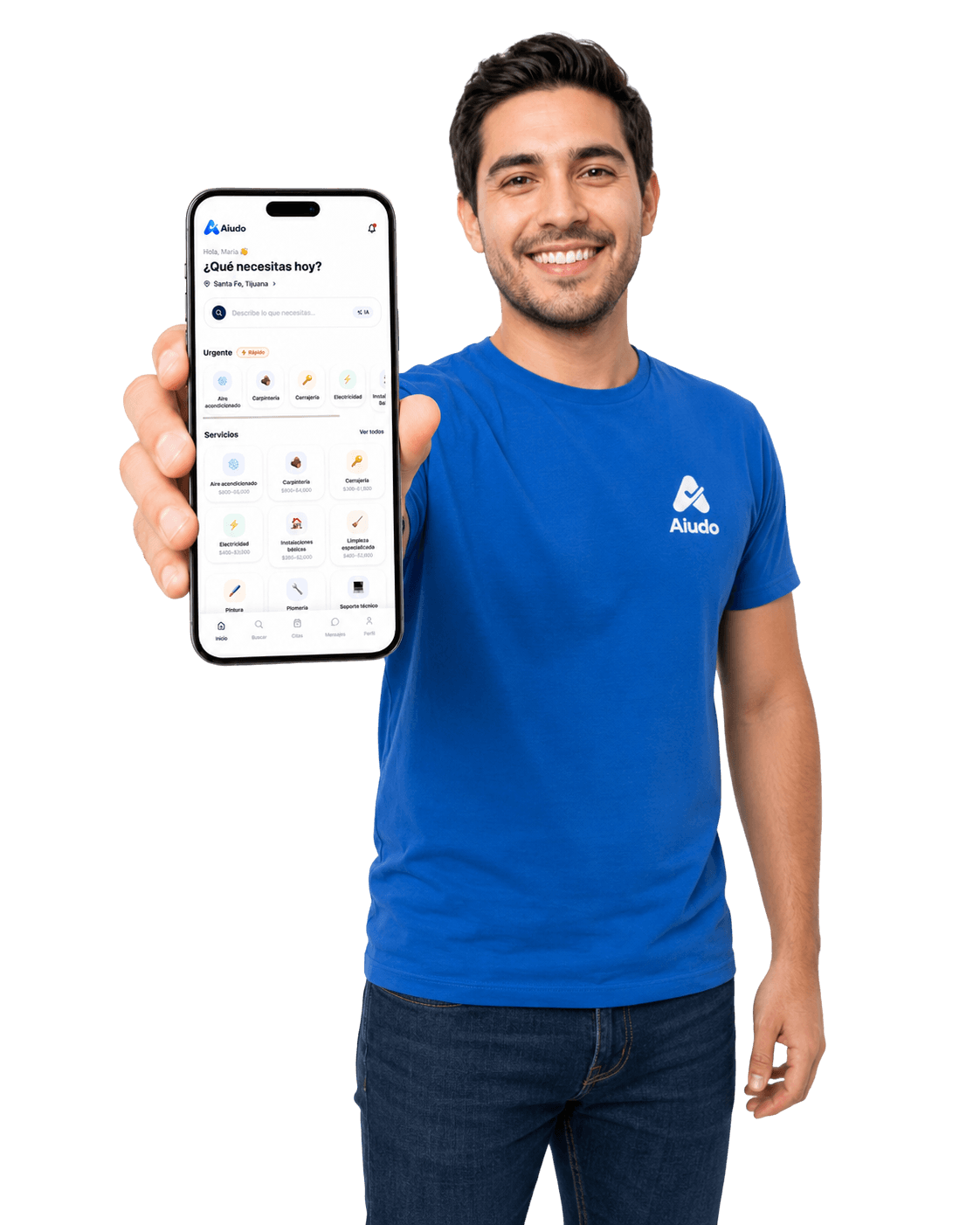 Cliente mostrando Aiudo desde su teléfono