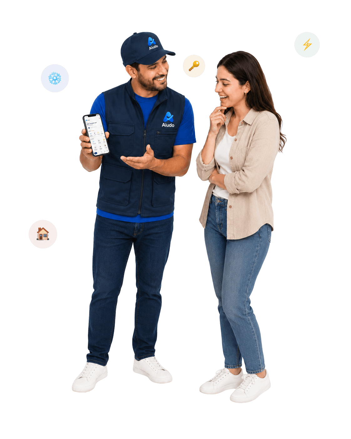 Profesional y cliente usando Aiudo